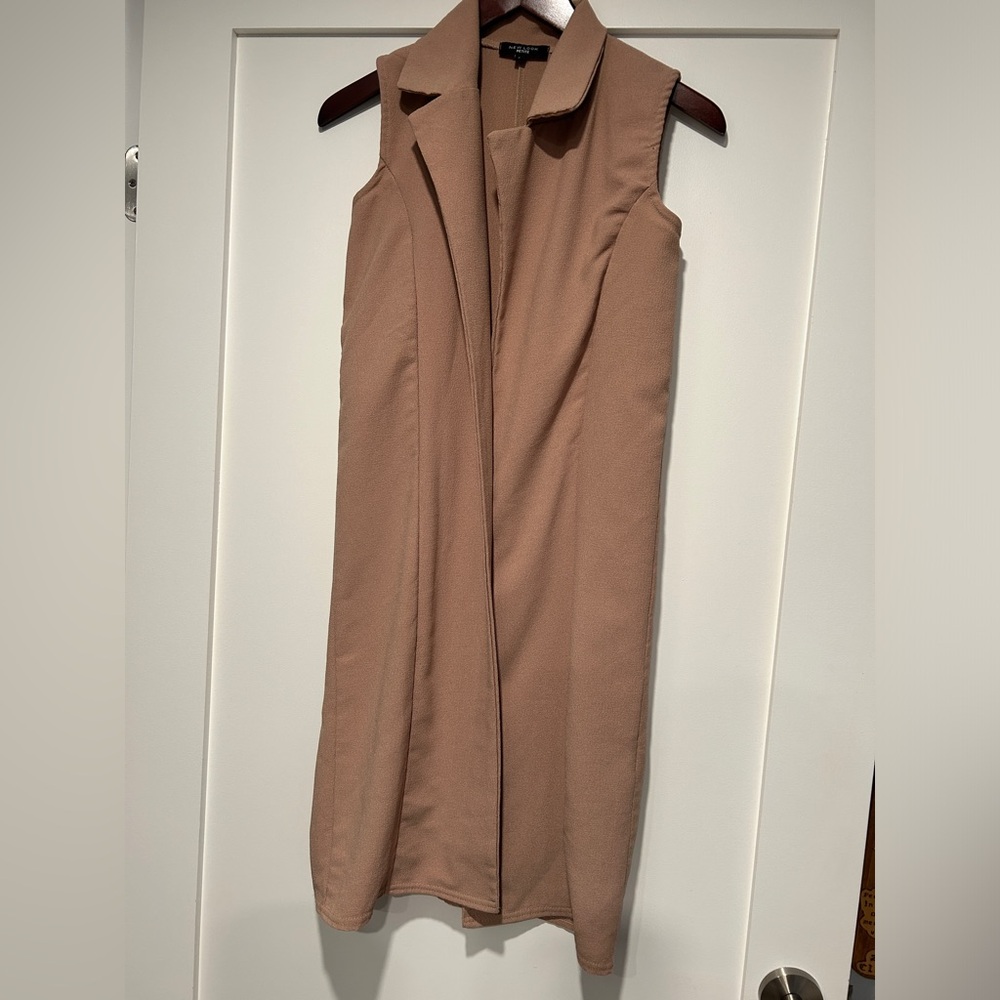 Women Solid Color Formal Sleeveless Vest Slim-Fit Long Lapel Brown Waistcoat